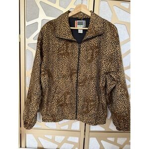 VTG EVR Womens Track Jacket‎ Leopard Animal Print Zip Up Pockets Smocked Waist S